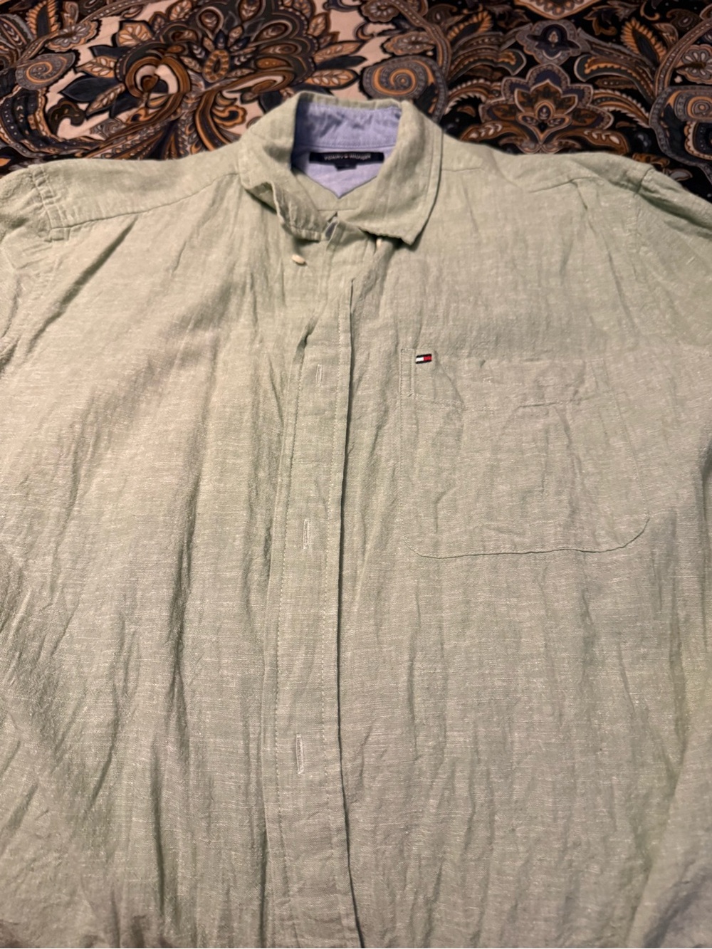 Tommy Hilfiger Men's Pale Sage Linen Button-Down Shirt